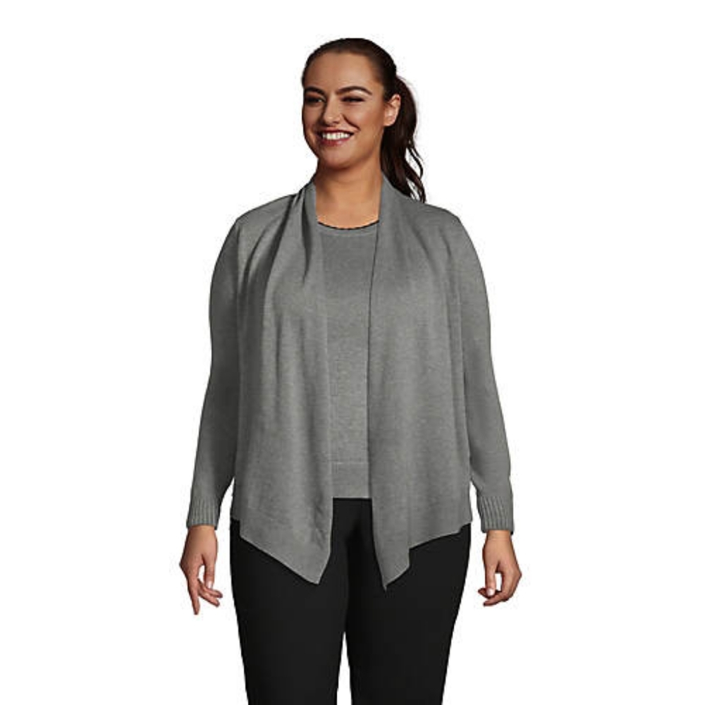 Lands' End 2X Cotton Modal Open Drape Cardigan Sweater